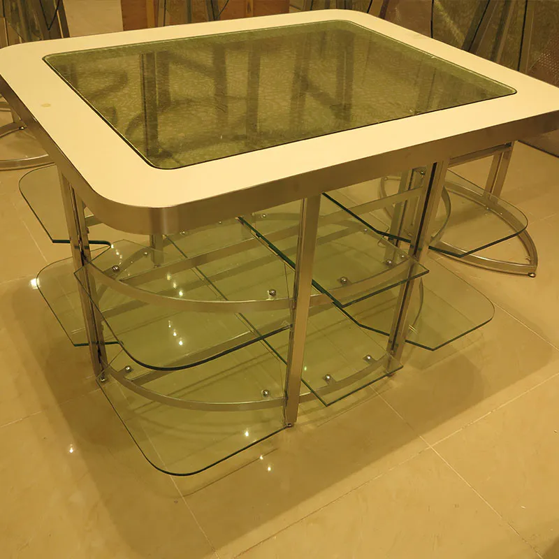 polished stainless sheet & metal furniture with glass